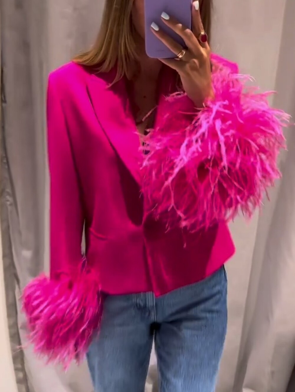 Zara cropped feather blazer pink size M - Picture 4 of 15